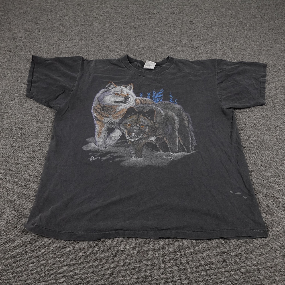 Vintage Oneita Shirt Mens XL Black Wolf Pack Graphic Single Stitch 90s